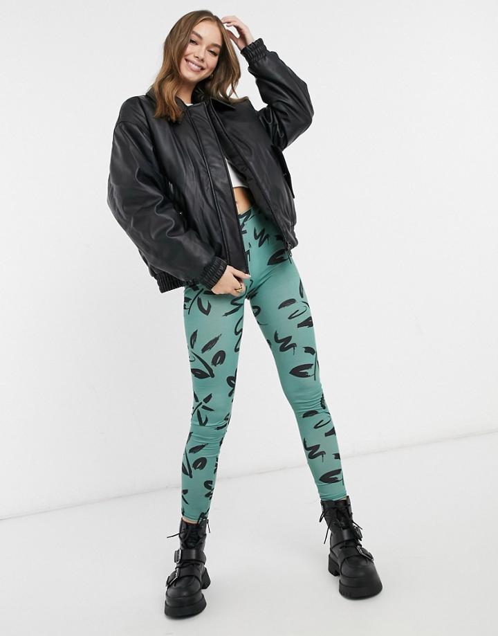Heartbreak Printed Leggings Co-ord In Sea Foam-green