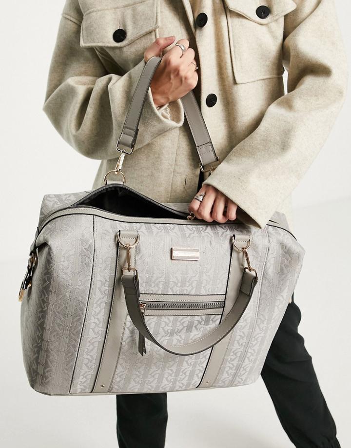 River Island Jacquard Monogram Weekend Bag In Gray-grey