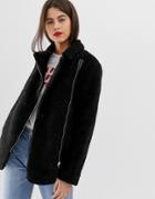 Vila Fuzzy Aviator Coat - Black