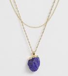 Monki Layer Necklace With Blue Stone Pendant In Gold - Gold