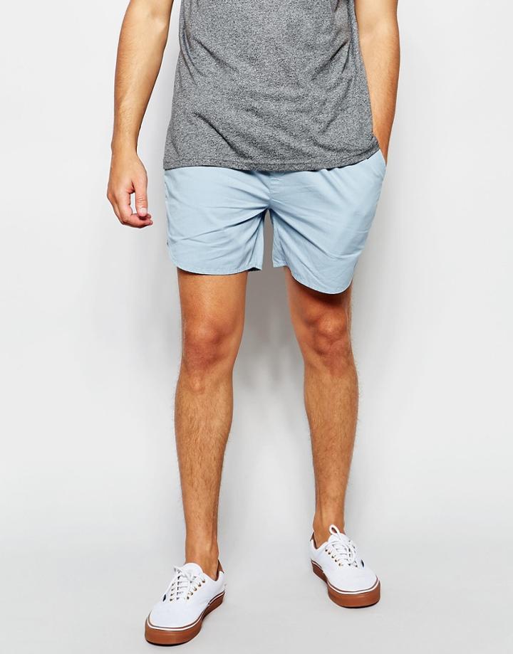 Asos Chino Shorts With Elasticated Waist In Baby Blue - Baby Blue