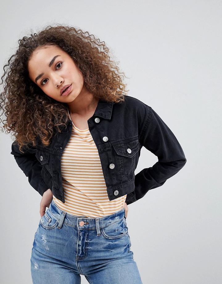 Parisian Cropped Denim Jacket - Black