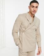 Asos Design Soft Touch Skinny Wrap Suit Jacket In Beige-neutral