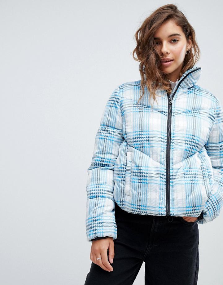 Asos Design Check Puffer Jacket-multi