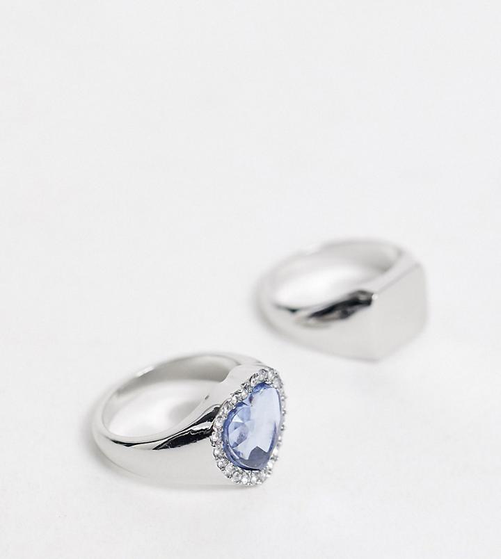 Reclaimed Vintage Inspired Signet And Heart Ring Pack-silver
