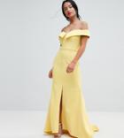 Jarlo Petite Bardot Maxi Dress With Thigh Split And Train Detail - Yellow