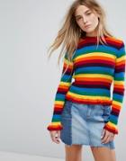 Daisy Street Skinny Sweater In Rainbow Knit - Multi