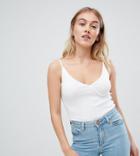 Asos Design Petite Cami Body With Wrap Front In White - White