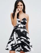 Zibi London Bandeau Skater Dress In Smudge Print - Multi