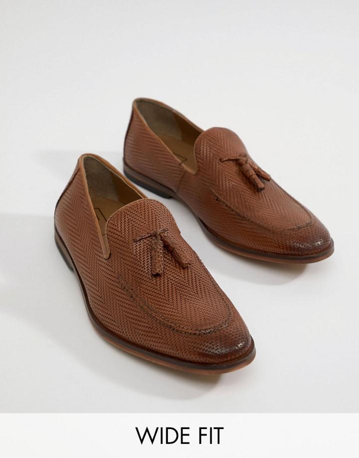 Asos Design Wide Fit Loafers In Tan Leather With Tassel - Tan