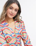 Never Fully Dressed Button Detail Blouse Set In Rainbow Tile Print-multi