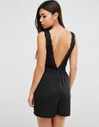 Asos Jersey Occasion Lace Back Romper - Black
