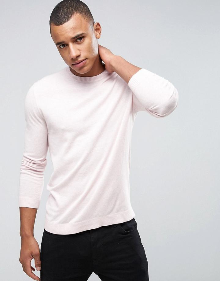Asos Cotton Sweater In Pale Pink - Pink
