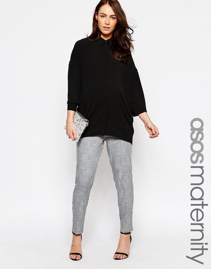 Asos Maternity Natural Fabric Tapered Pant With Pocket Detail - Blue