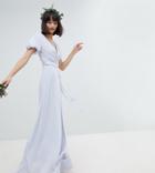 Tfnc Wrap Maxi Bridesmaid Dress With Tie Detail And Puff Sleeves - Gray