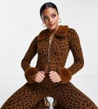 Asyou Fur Trim Cardigan In Leopard Print - Part Of A Set-brown
