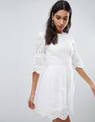Parisian Broderie Dress With Sleeve Detail - White