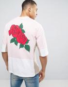 Asos Oversized T-shirt With Rose Back Print And Panels - Pink