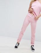 Chorus Straight Cut Denim Workpant Jeans With Turn Ups - Pink
