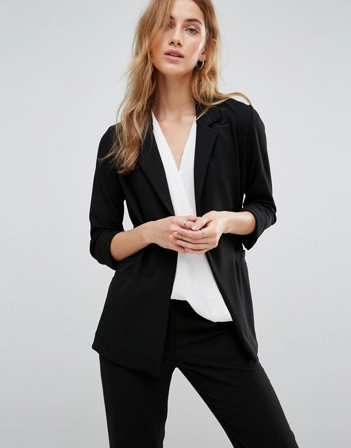 New Look Longline Wrap Front Blazer - Black