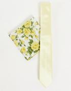 Gianni Feraud Liberty Print Pocket Square And Plain Tie Set-yellow