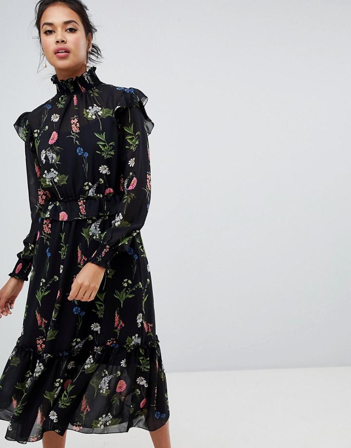 Ted Baker Simarra Florence Midi Long Sleeve Dress - Multi