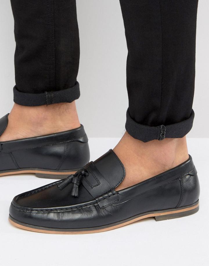 Asos Loafers In Black Leather With Tassel - Black