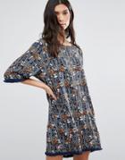 Liquorish Cactus Print Oversized Shift Dress - Blue