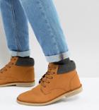Asos Wide Fit Worker Desert Boots In Tan Leather - Tan