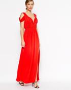 Asos Wedding Drape Cold Shoulder Maxi Dress - Red