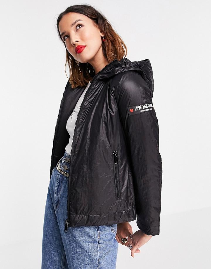 Love Moschino Neoprene Hooded Jacket In Black