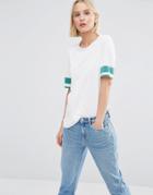 Weekday T-shirt With Stripe Sleeve - White
