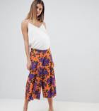 Asos Design Maternity Low Rise Bump Band Wide Leg Culottes With Flowing Hem In Orange Floral Print - Black