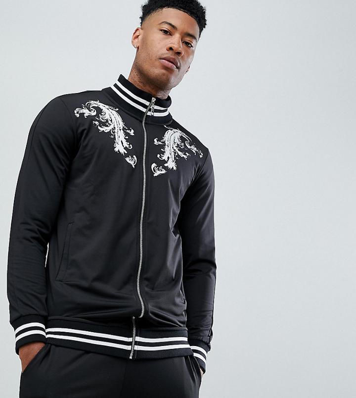 Criminal Damage Track Top In Black Baroque Print Exclusive To Asos
