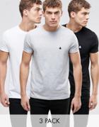 Asos 3 Pack T-shirt With Logo Save 21% In White/black/gray