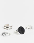 Svnx 4-pack Silver Rings With Crystal Details