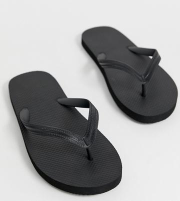 Asos Design Wide Fit Flip Flops In Black