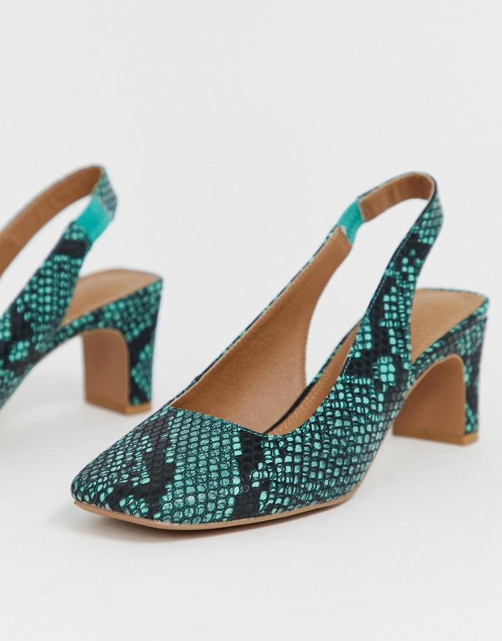 Asos Design Serpent Slingback Mid Heels - Green