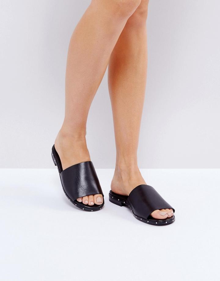 Aldo Payge Leather Studded Slide Flat Sandals - Black