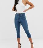 Asos Design Petite Ridley High Waisted Cropped Skinny Jeans In Sea Blue Wash