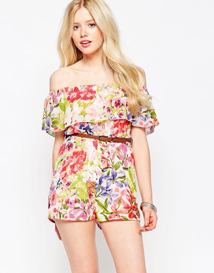 Parisian Off Shoulder Romper In Summer Floral