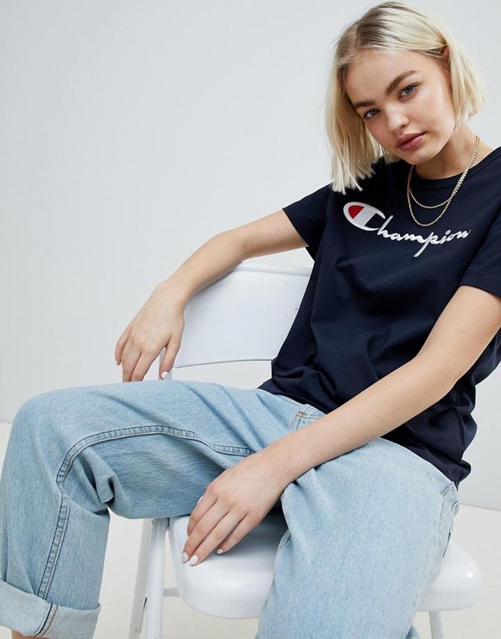 Champion Crewneck T-shirt With Script Logo - Navy