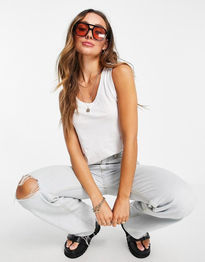 Mango Cotton Tank Top In White - White