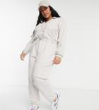 Asos Design Curve Open Collar Slouchy Tie Waist Sweat Jumpsuit In Cream-white