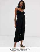 Asos Design Maternity Cami Jumpsuit With Gathered Bodice-black