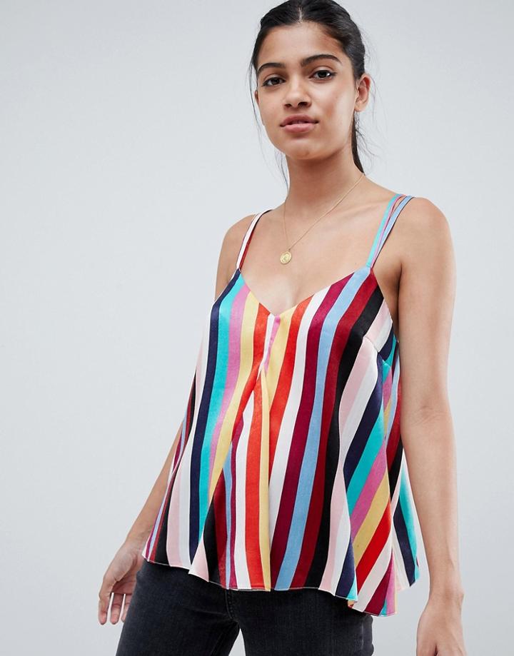 Asos Design Swing Satin Cami In Stripe Print - Multi