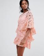 Missguided Lace Kimono Sleeve Dress - Pink