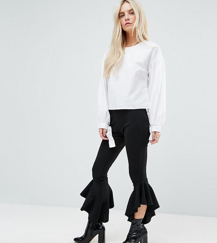 New Look Petite Frill Hem Pants - Black