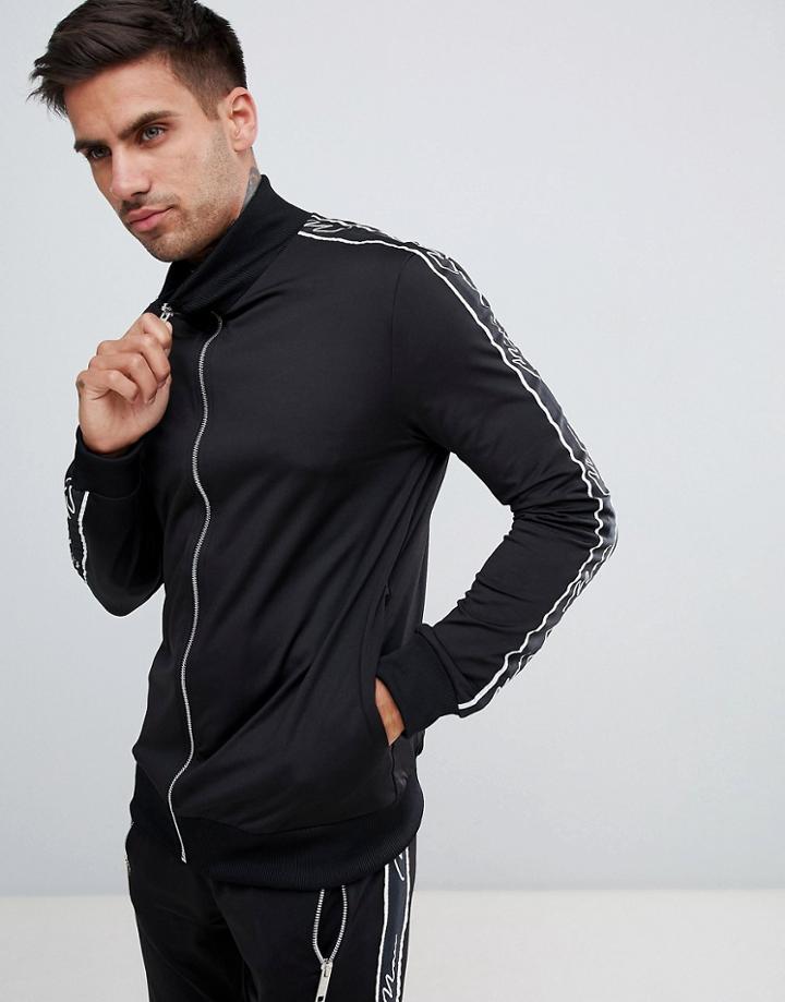 Boohooman Track Jacket With Taping Detail In Black - Black