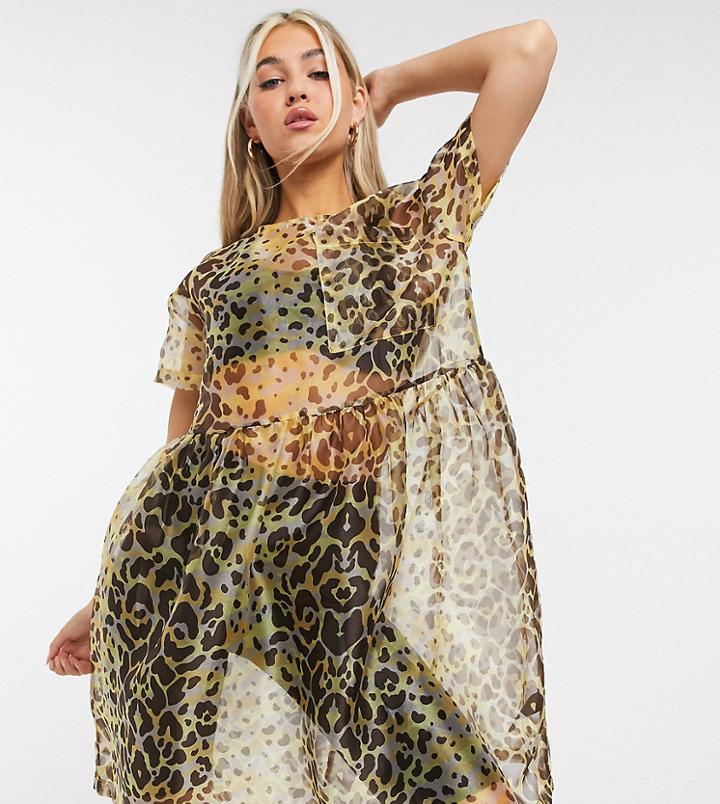 Collusion Organza Midi Dress In Snake Print-multi